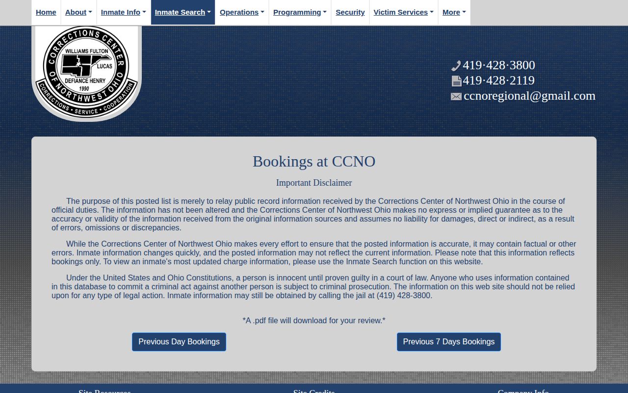 CCNO booking labels distinguished from a Defiance County 72-hour release list