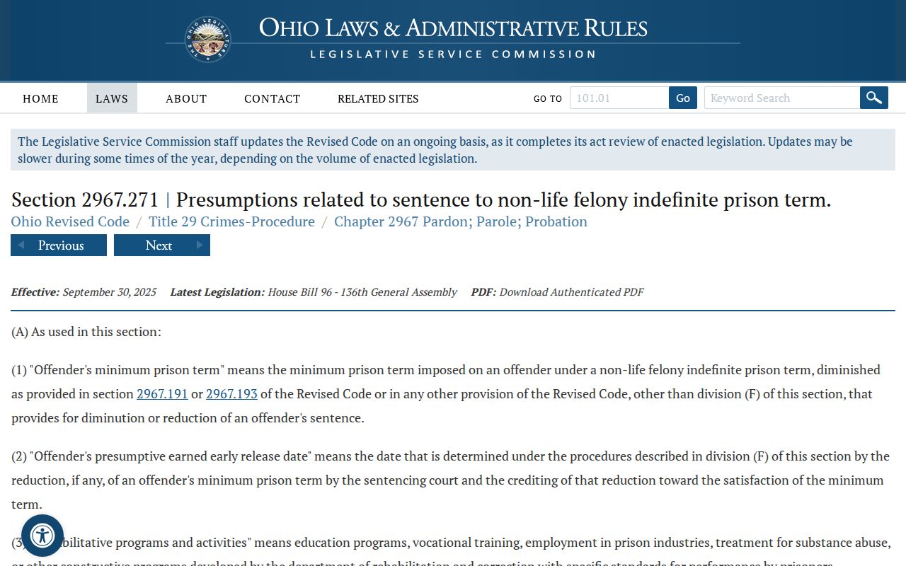 Ohio indefinite term rule affecting Defiance County projected release dates