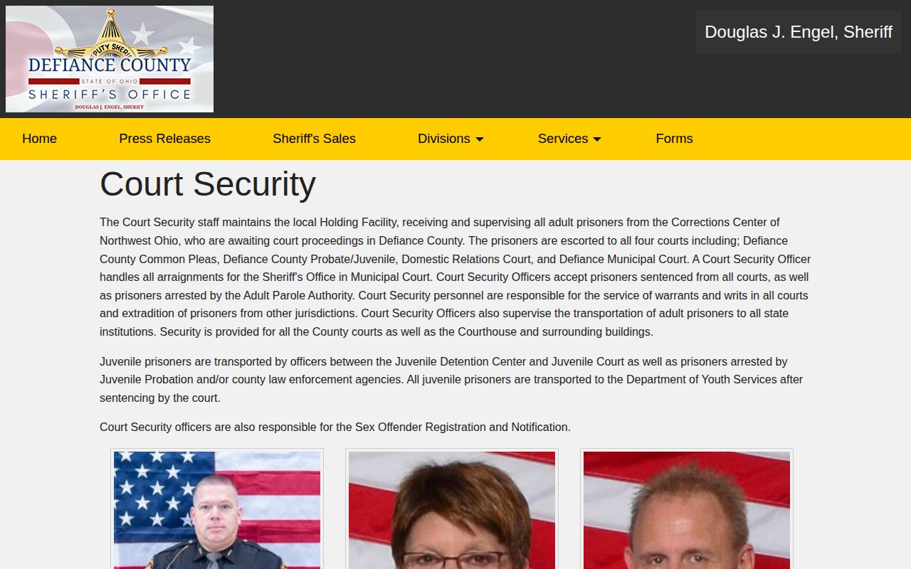Defiance County local Holding Facility court transport and release roles