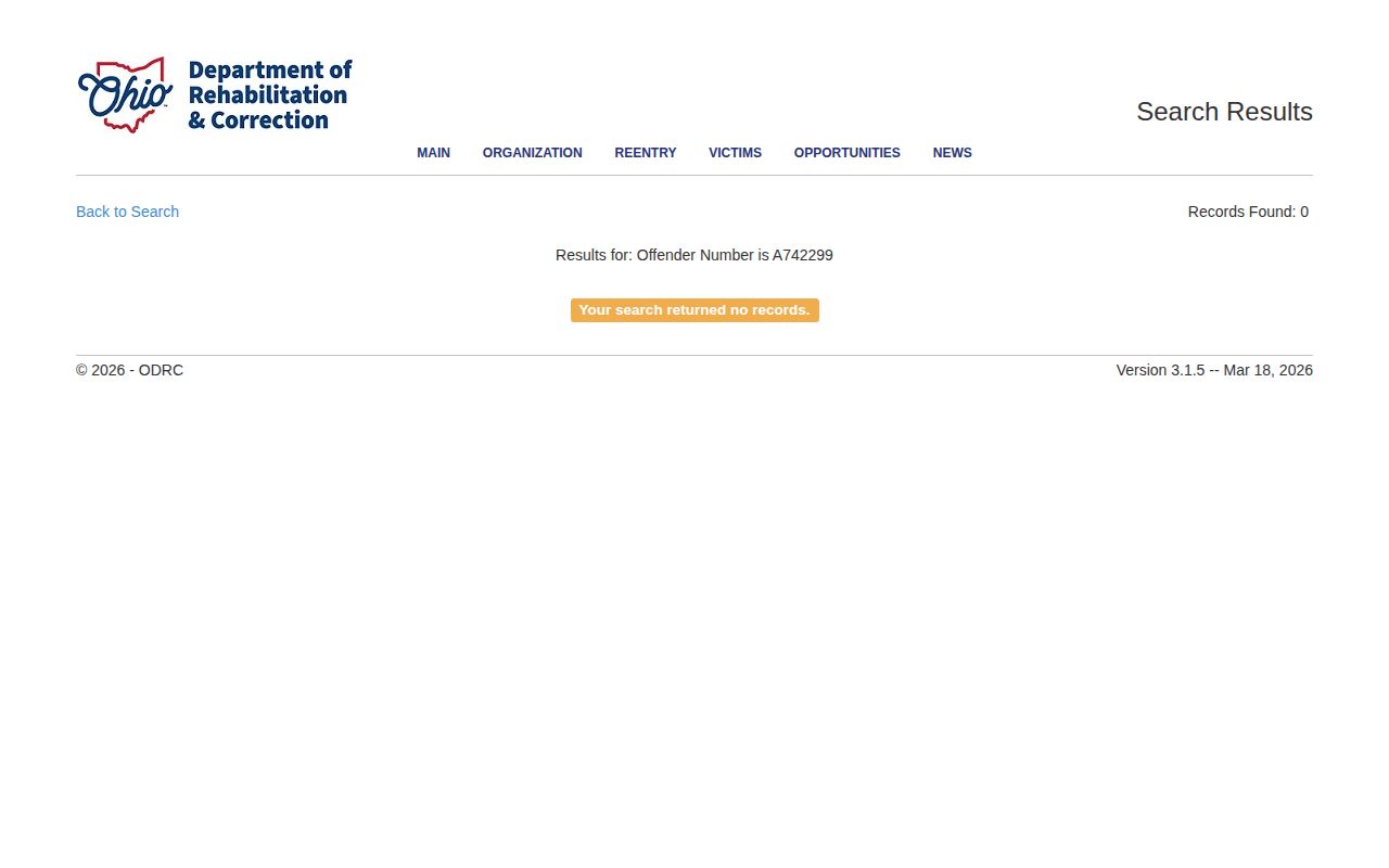 ODRC photo and supervision record for a released Defiance County offender